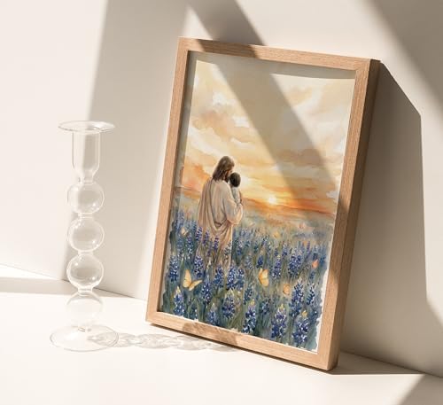 Framed Jesus Canvas Wall Art Jesus Holding Child In The Flower Patch Wall Decor - Image 3
