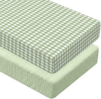 Breling 2 Pcs Muslin Green and Green Gingham Crib Sheets by Breling
