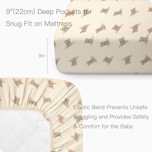 Organic Crib Sheets Fitted Crib Mattress Sheet 2 Pack 52x28 Inches 100% Muslin - Image 5