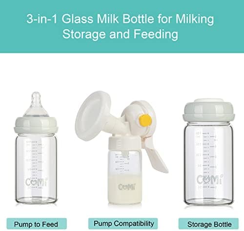 COMI Wide Neck Glass Breastmilk Collection n Storage Bottle, 4 Packs, 6oz - Image 2