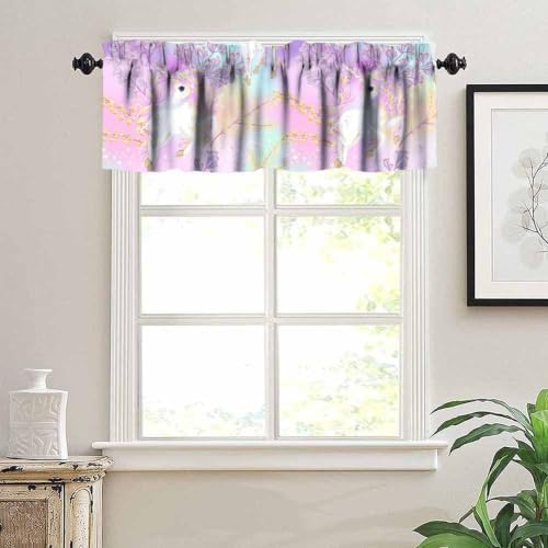 Fantasy Unicorn Valance Curtain, Fairy Tale Flowers Pink Blue Purple Rainbow - Image 5