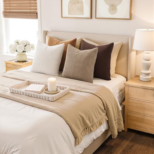 Topfinel Gold Brown Throw Pillow Covers Rustic Modern Soft Corduroy Striped - Image 4