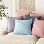 Foindtower Linen Solid Decorative Throw Pillow Covers 24x24 Inch Light Blue - Image 5