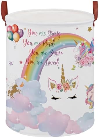 Unicorn Room Decor Kids Laundry Basket, Rainbow Cloud Toy Box by XHWZOF