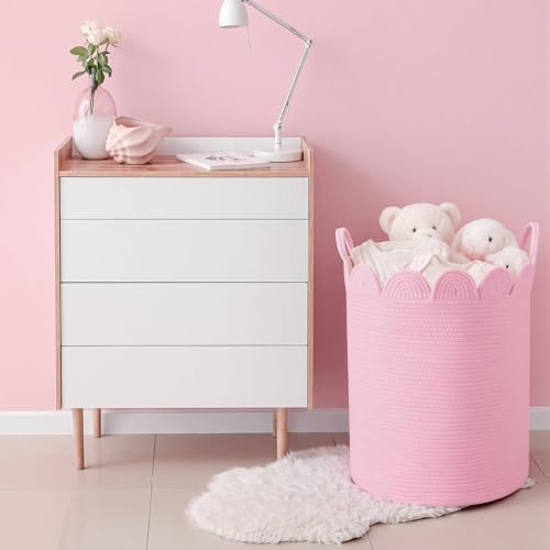 LemonRoad Round Woven Basket Pink - Image 4