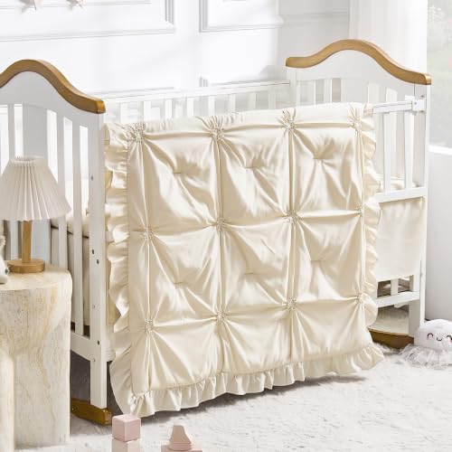 Princess Crib Bedding Set for Girls, 3 Piece Pintuck Baby Crib Bedding Set - Image 3