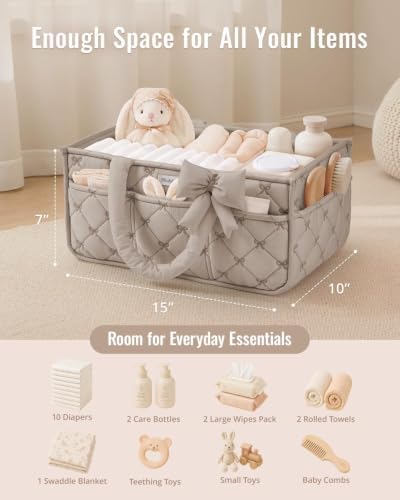 Blissful Diary Baby Diaper Caddy Organizer, Nursery Basket, Bow Sand - Image 4