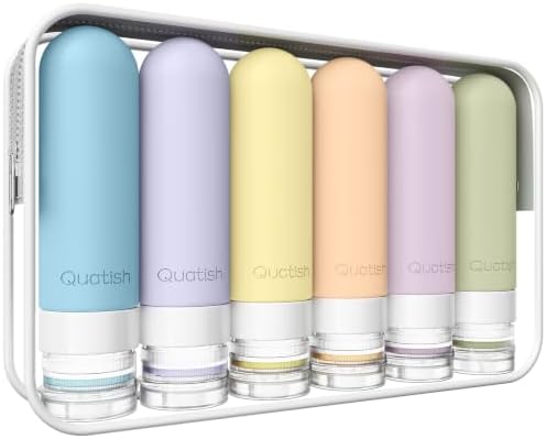 Quatish Travel Bottles for Toiletries 6 Pack, Original Patented Leakproof 3 oz by Quatish