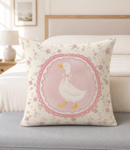 Goose Pillow Cover 18x18 Inch – Vintage Coquette Pink Floral Throw Pillow Case - Image 4