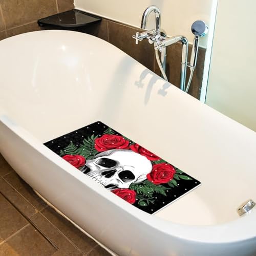 Shower Mat Non Slip 26.8 x 15.1 Inches, Skull Rose Bathtub Mat Shower Stall Mats - Image 5