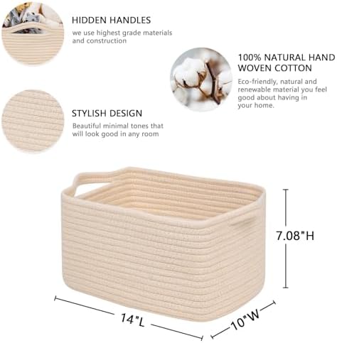 CubesLand Cube Storage Organizer Basket Bin, Cotton Rope Shelves Basket - Image 2