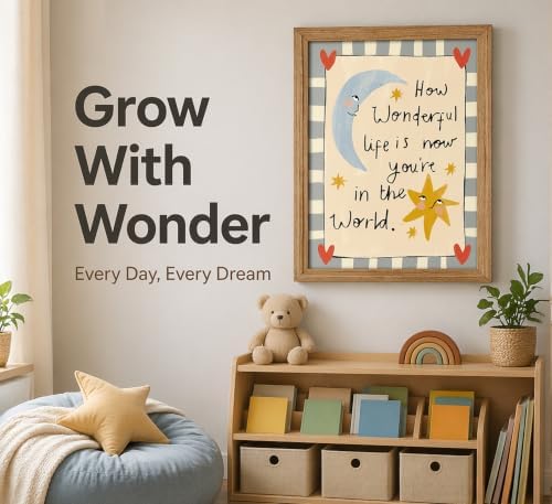 Framed How Wonderful Life Is Nursery Wall Art Cute Moon and Star Wall Decor - Image 6