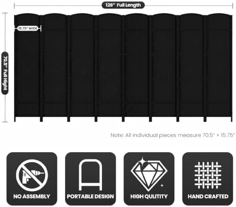8 Panel Folding Room Divider, Woven Privacy Screen - Image 3