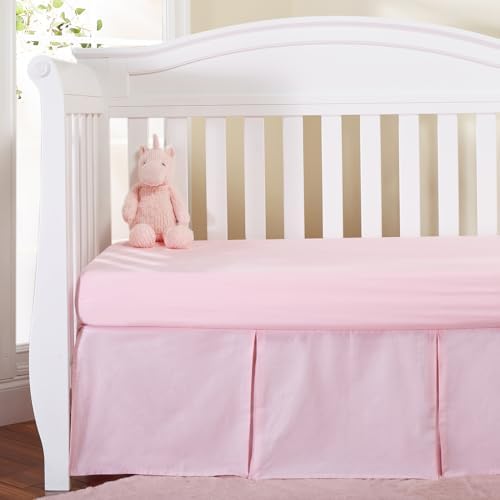 EVERYDAY KIDS Light Pink Pleated Crib Skirt; 100% Natural Cotton Nursery Crib - Image 5