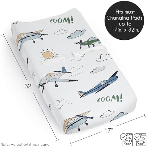 Sweet Jojo Designs Vintage Airplane Boy Baby Changing Pad Cover Sheet Infant - Image 6