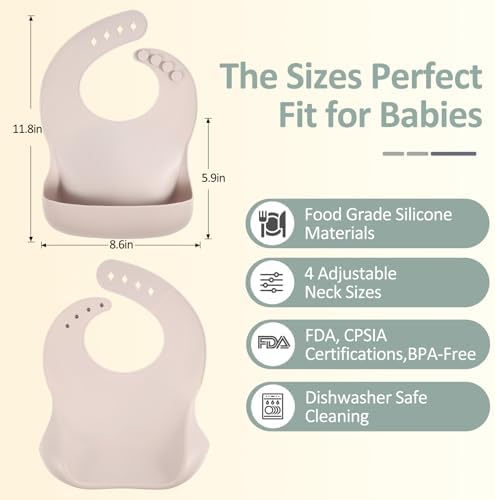 Eascrozn Silicone Bibs for Babies Toddler Set of 3, BPA Free - Image 2