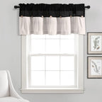 Lush Decor Linen Button Farmhouse Valance Curtians 52" W x 18" L Black & White by LushDecor