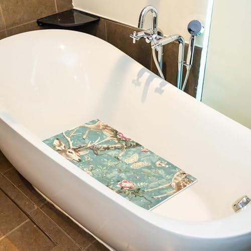 Shower Mat Non Slip 26.8 x 15.1 Inches, Deers Florals Bathtub Mat Shower Stall - Image 5