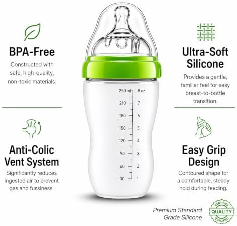 Silicone Baby Bottle with Handles, Anti-Colic Soft Nipple, BPA Free Infant - Image 6