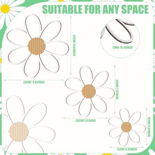 Thyle 6 Pcs Daisy Wall Decor Wooden Flower - Image 2