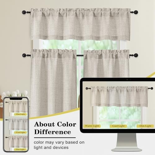 Linen Valances for Windows, Light Filtering Faux Linen Textured Small Short - Image 7