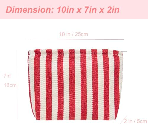 Flat Makeup Bag for Women, Zipper Cosmetic Pouch for Purse, Stripe Red - Image 4
