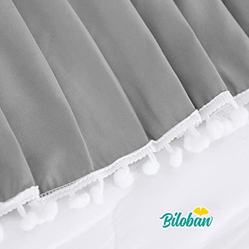Crib Skirt with Pompoms Grey, Fits Standard Crib - Image 2