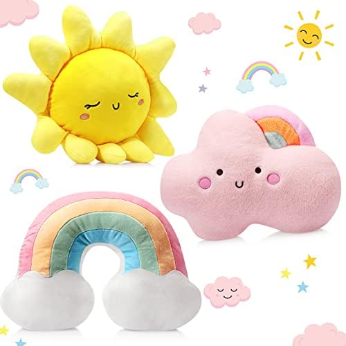 Queekay Set of 3 Kids Cloud Rainbow Pillows Sun Plush Decor, Cute Style by Queekay