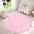GarveeHome 5ft Round Rugs Washable Scalloped Bow Rug by GarveeHome
