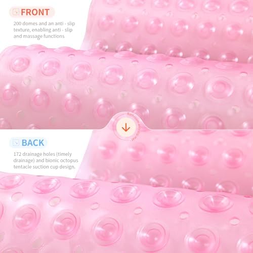 Anti-Slip Bathtub Shower Mat 40×16 Inch Clear Pink - Image 2