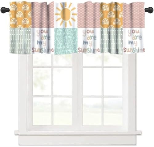 Rainbow Kids Curtains Valance, Boho Pastel Cartoon Cute Colorful Sky Clouds - Image 6