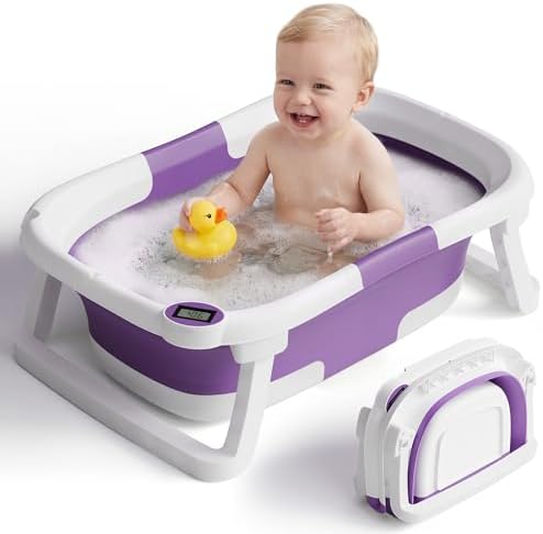 Collapsible Baby Bathtub with Thermometer, 0-36 Months by iBabyMax