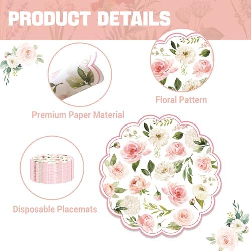 50PCS Floral Paper Placemats, 13.5in Summer Table Mats - Image 3