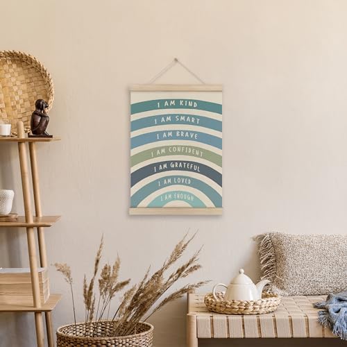 HRQKO Blue I Am Kind Smart Inspirational Poster Hanger Frame, Boho Rainbow Wall - Image 2