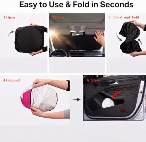 Car Windshield Sun Shade, Universal Fit Compact Sedan SUV, Cute Pink - Image 6