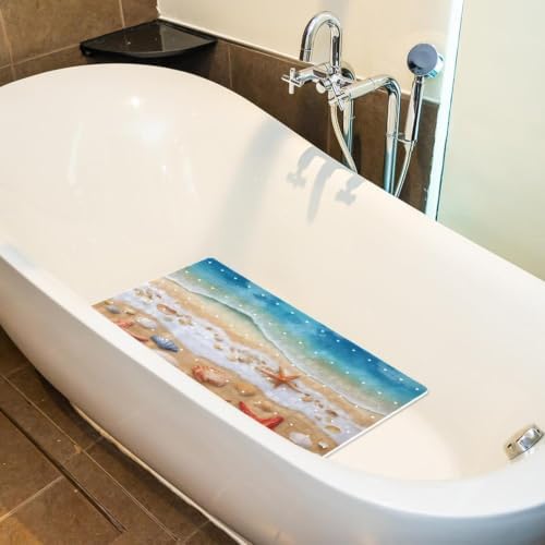 Bathtub Mat Non Slip 26.8x15.1 Inch, Starfish Seashell Beach Shower Mat - Image 5