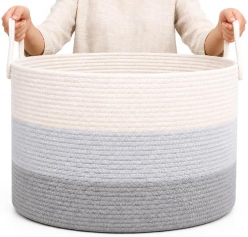 OrganiHaus Round Toy Basket & Blanket Basket, Cotton Rope 20x13" by OrganiHaus