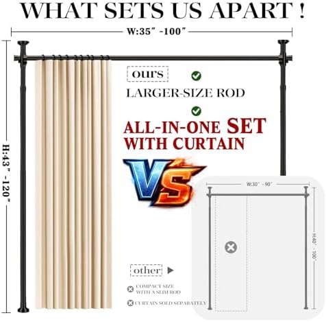Room Divider Curtain Set-No Drilling Curtain Rod Set, Retractable Room Divider - Image 2