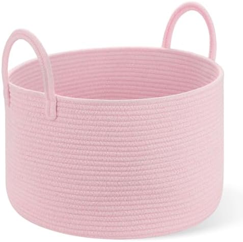 Extra Large Woven Throw Blanket Basket, 20 x 12 in, Blush Pink - Image 7