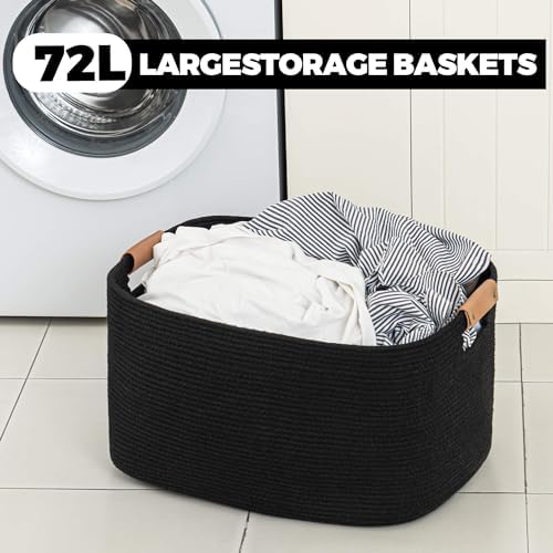 danpinera Large Blankets for Living Room, 72 L Woven Cotton Rope Baskets for - Image 4