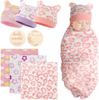 DRESHOW BQUBO Cotton Baby Swaddle Hat Set Newborn Infant Receiving Blankets by DRESHOW