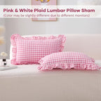 2 Pack Pink Gingham Lumbar Throw Pillow Shams 12''x20'' - Image 2