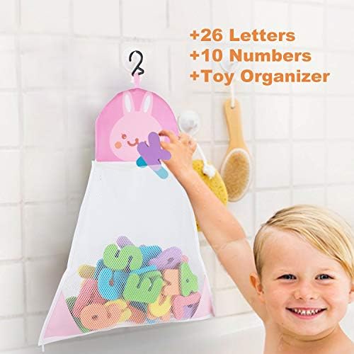 Bath Toys Organizer + 36 Soft Foam ABC 123 Letters & Numbers Bathroom Alphabet - Image 4