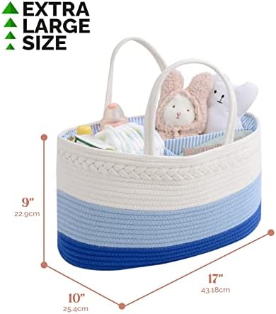 luxury little Diaper Caddy Organizer, Large Cotton Rope Nursery Baby Basket - Image 3