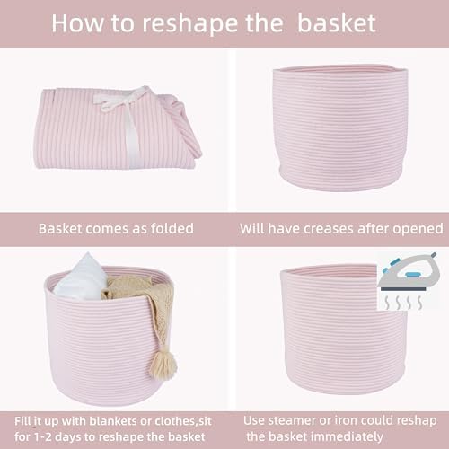 XUANGUO Cotton Rope Basket For Girls Kids 16”X14” pink - Image 7