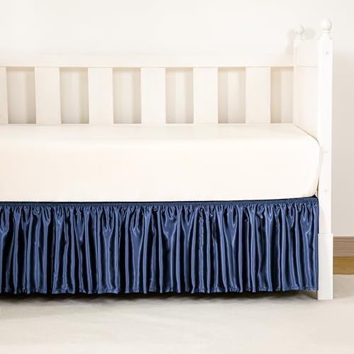 Navy Satin Crib Bed Skirt - Image 3