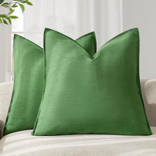 Foindtower Linen Solid Decorative Throw Pillow Covers 20x20 Forest Green by Foindtower
