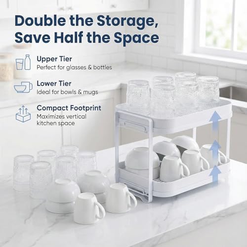 2-Tier Cup Drying Rack with Removable Drainboard, Rust-Proof Iron Mug Organizer - Image 3
