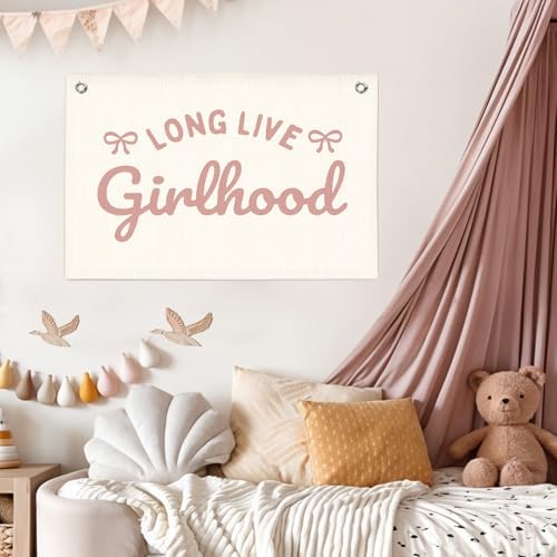 Lacama Girl Room Decor, Long Live Girlhood Linen Banner Hanging Flag - Image 2