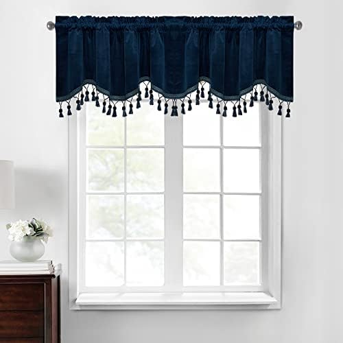 StangH Navy Blue Tassel Velvet Valances Curtains 52x18 Inch, 2 Panels by StangH